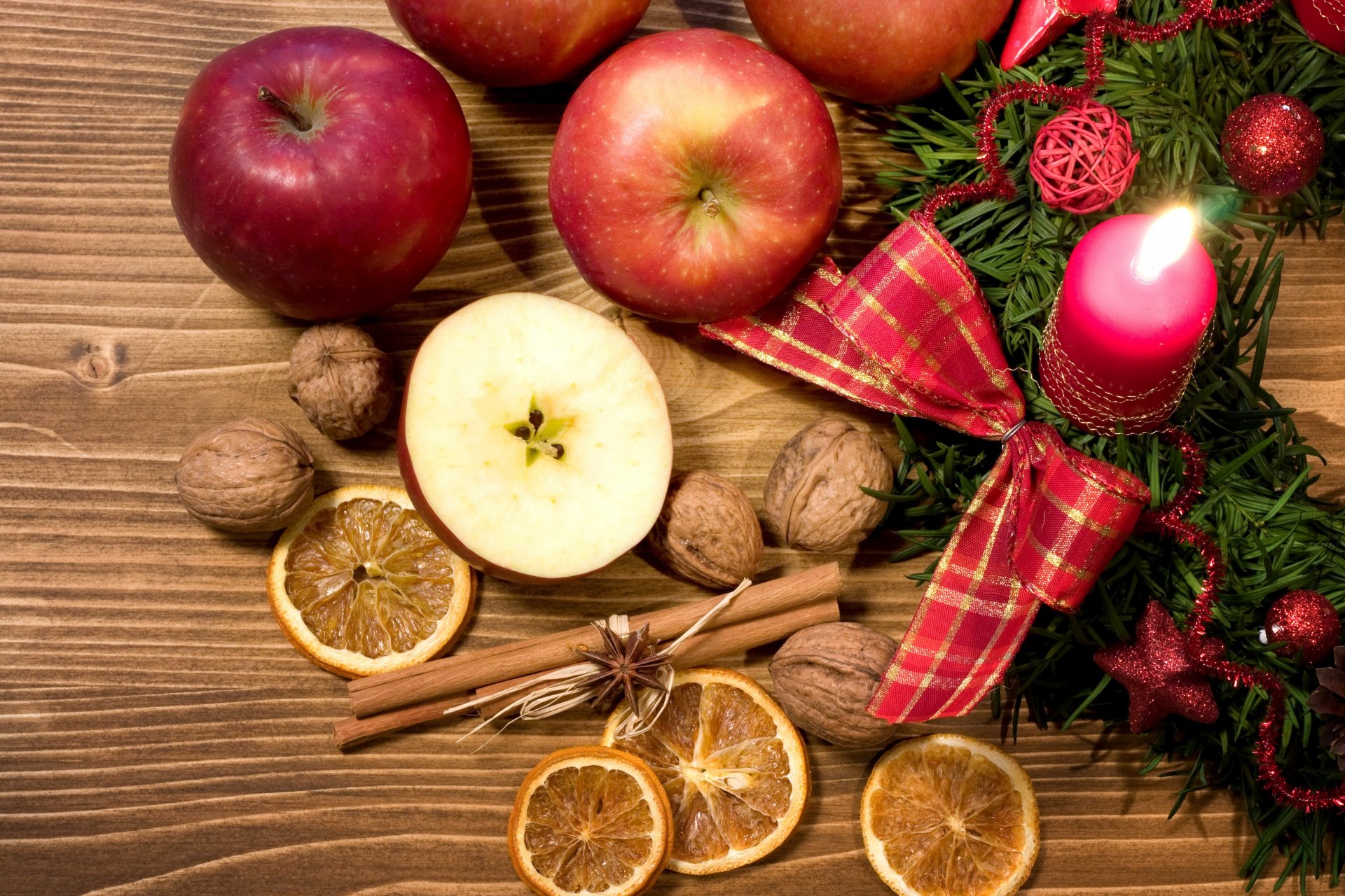 navidad decoración año nuevo frutas manzanas nueces limones