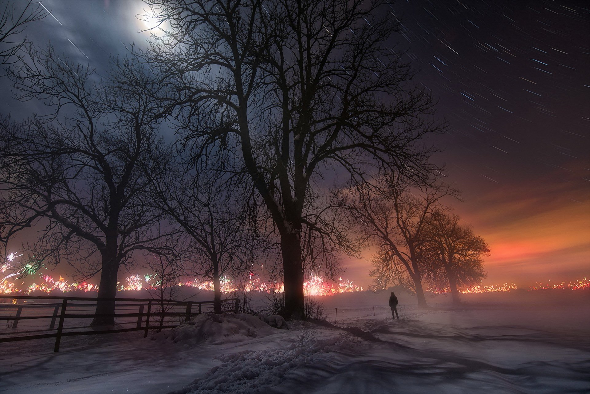 ville nuit paysage nouvel an lumières