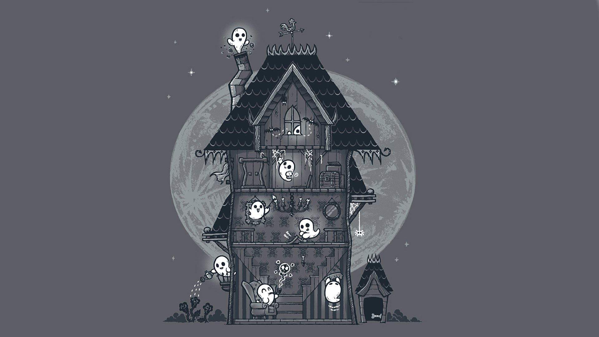 house bring ghosts halloween moon