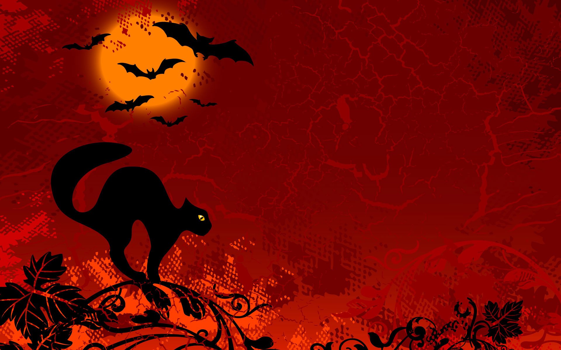 halloween zeichnung roter hintergrund katze schwarz maus zweig