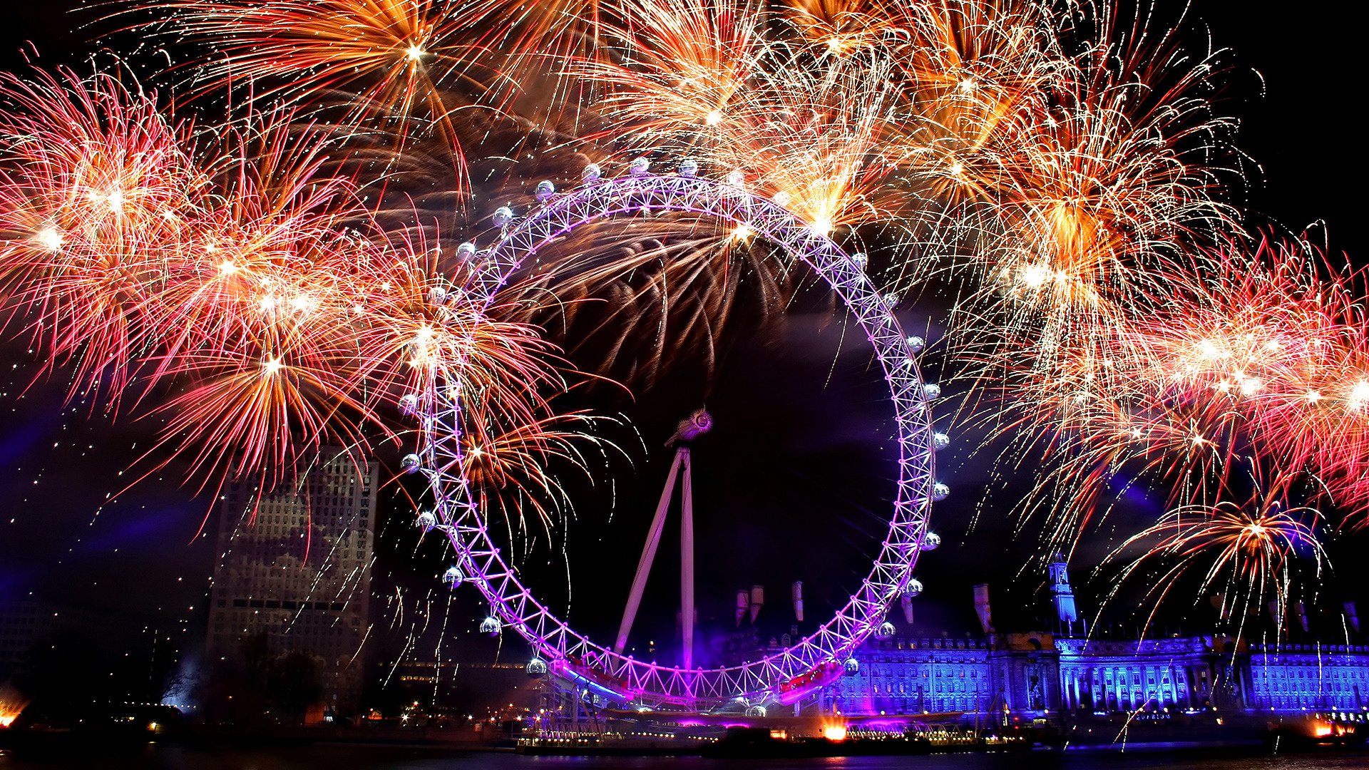 salut vacances feux d artifice lumières roue lumière peinture bâtiments