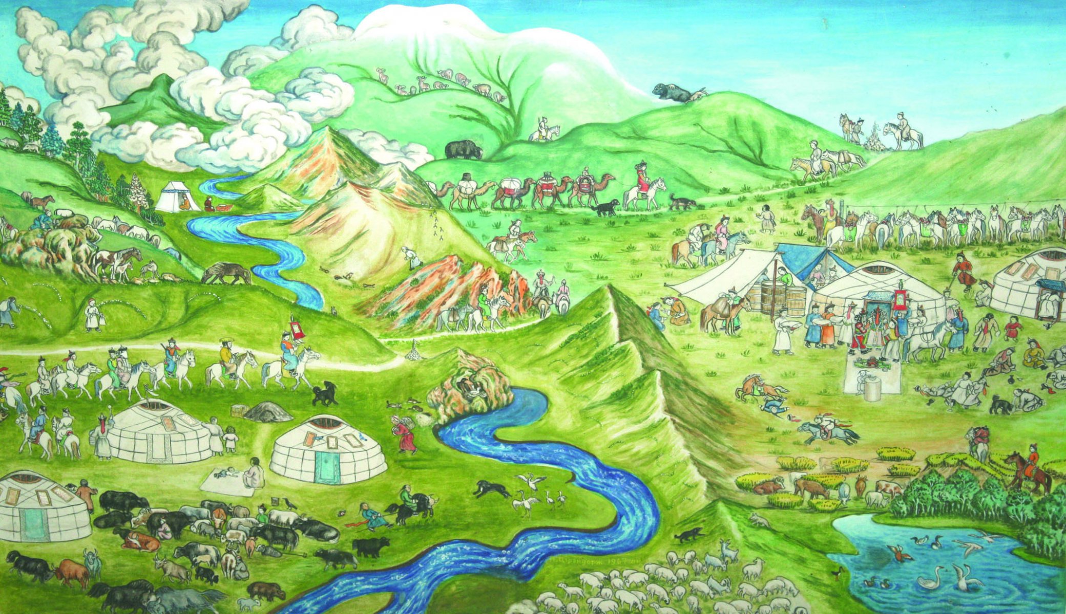 mongolia nomad empire eternal blue sky green environment old wedding ceremony image drawing booze steppe yurt nomads river caravan hill