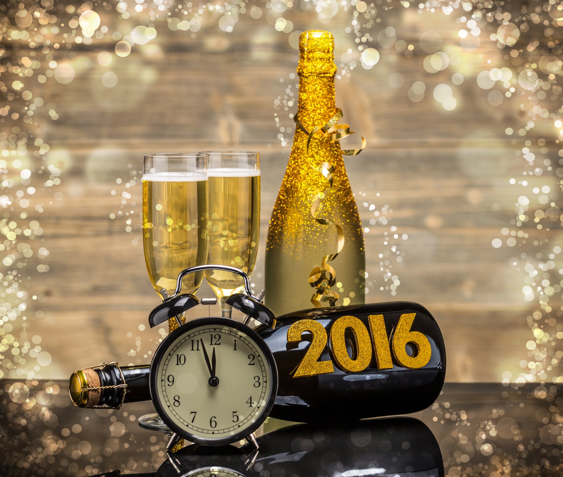 2016 glücklich neues jahr golden champagner uhr flasche gläser