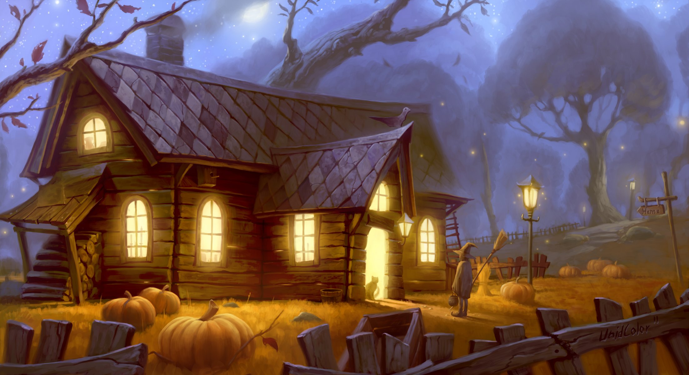 halloween house light cat pumpkin forest witch? = unidcolor deviantart