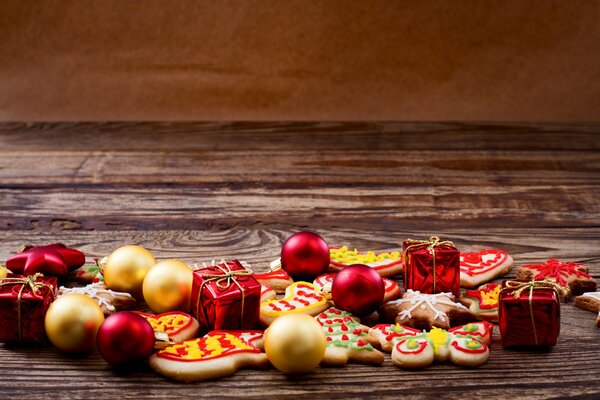 Décorations de Noël sur fond en bois