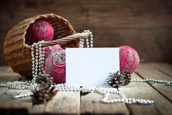 Christmas balls, beads and baskets