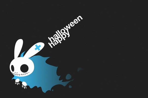 Grußkarte mit Halloween auf schwarzem Hintergrund mit Hasen