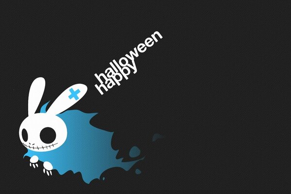 Cartolina con Halloween su sfondo nero con lepre