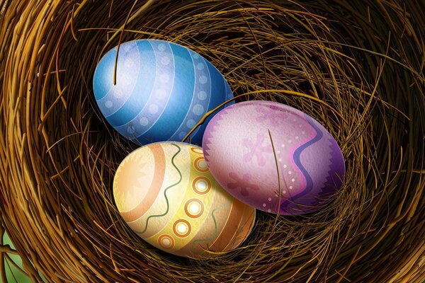 Painted eggs in a sweet nest