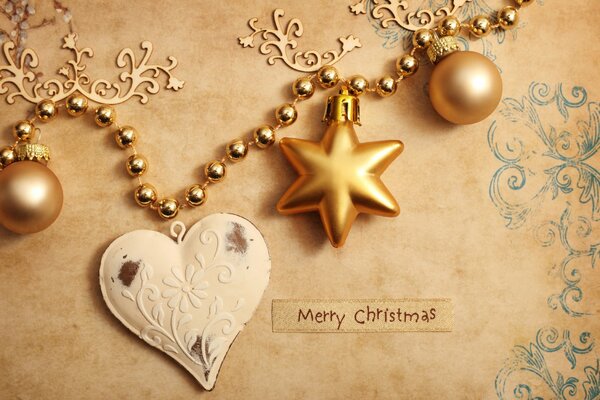 Christmas beads decoration of golden color