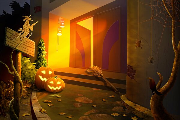 Entrance to the house on Halloween day