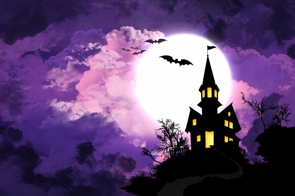 The witch s house on the hill with bats