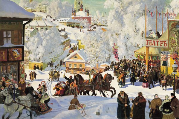 Das russische Volk in der eisigen Winterperiode