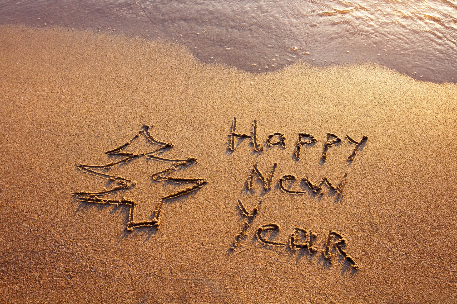 happy new year beach sand sea c new year