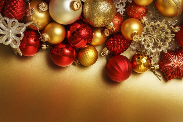 Christmas toys on a golden background