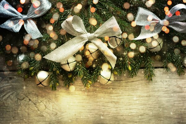 Bell golden light Christmas tree bows