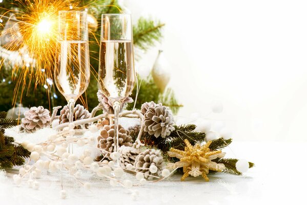 Christmas greetings with a glass of champagne