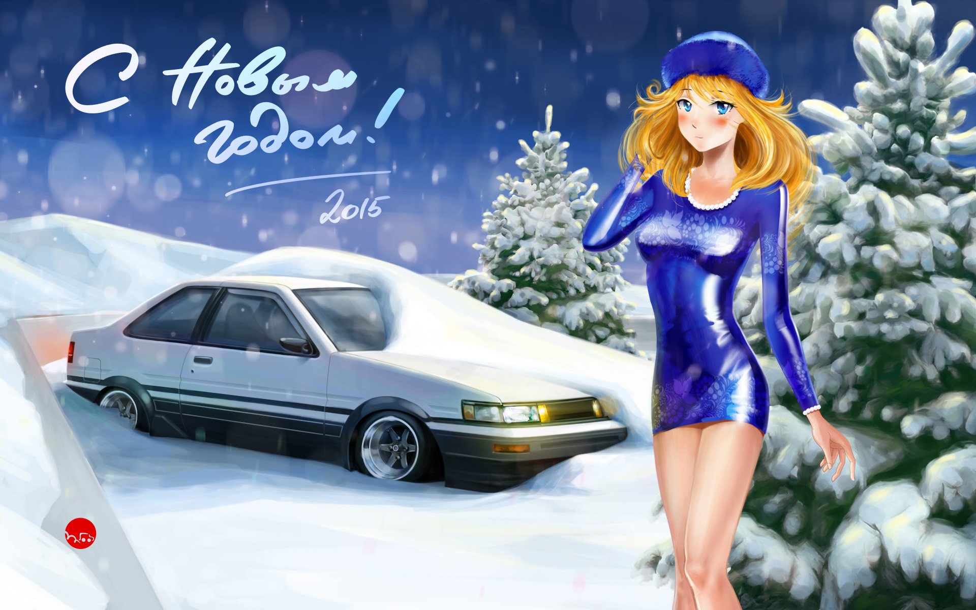 felice anno nuovo 2015 ragazza toyota corolla levin ae86 toyota neve drom drom sfondo