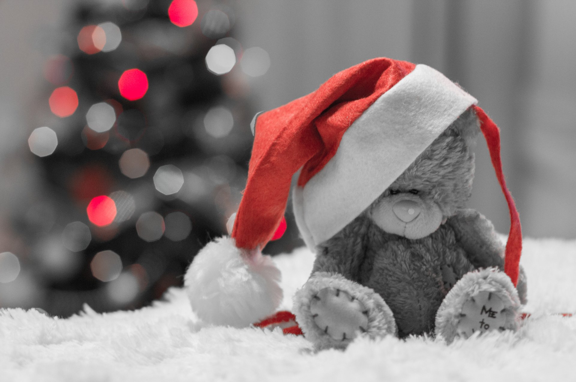 vacanza orso cappello albero di natale bokeh giocattolo