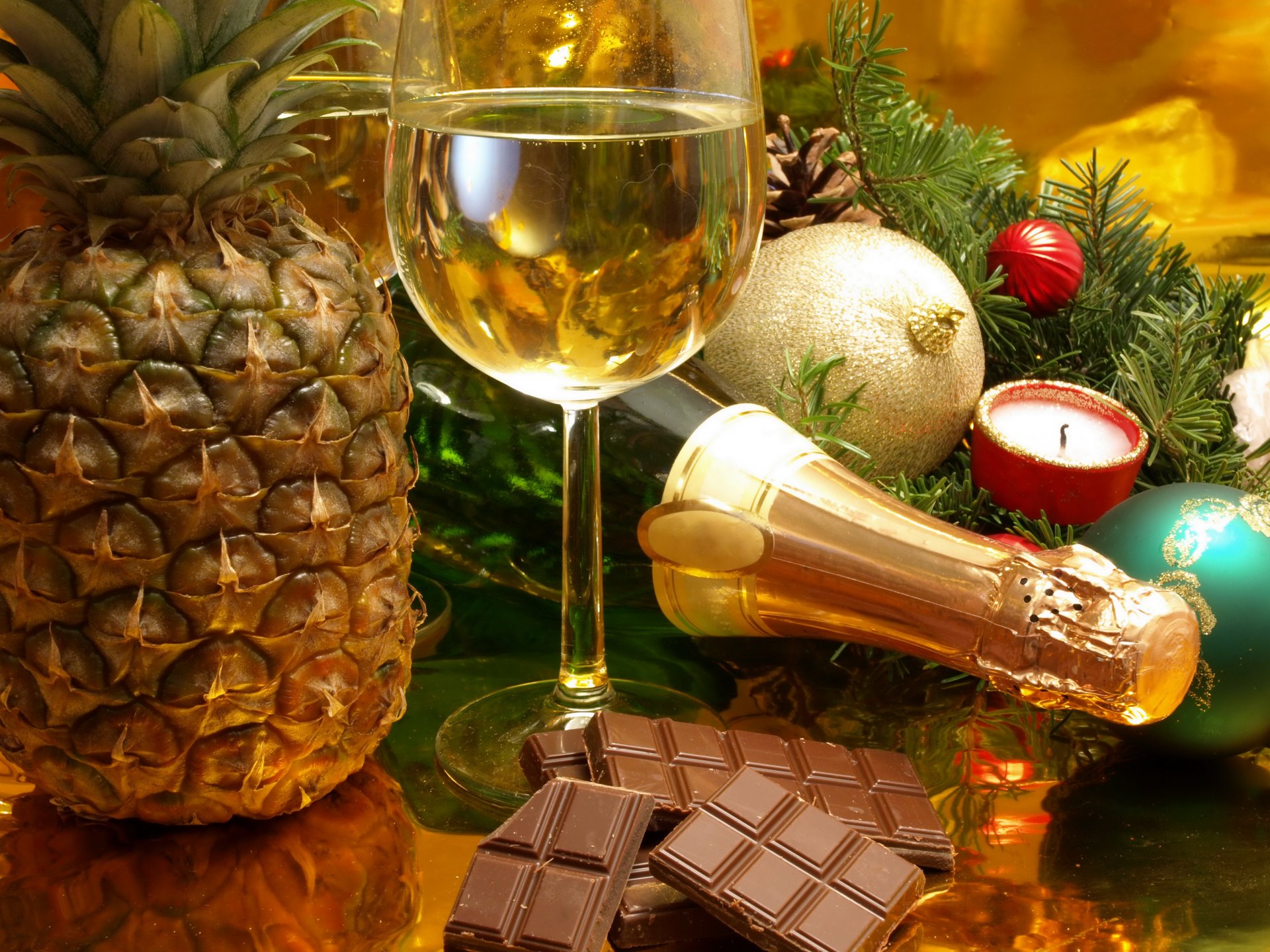 new year holiday champagne glass pineapple chocolate toys ball