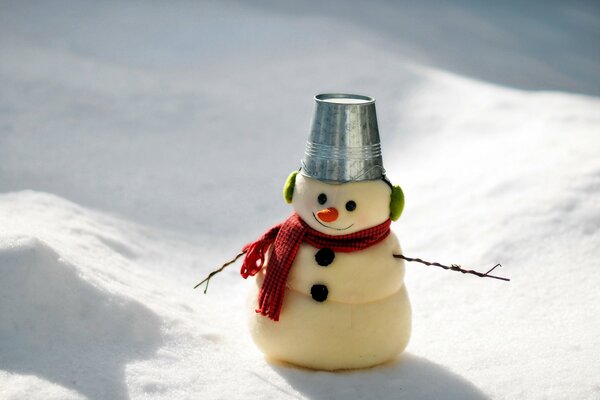 A snowman with his own hands in winter