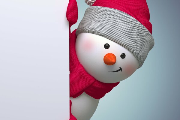 A snowman peeking around the corner banner