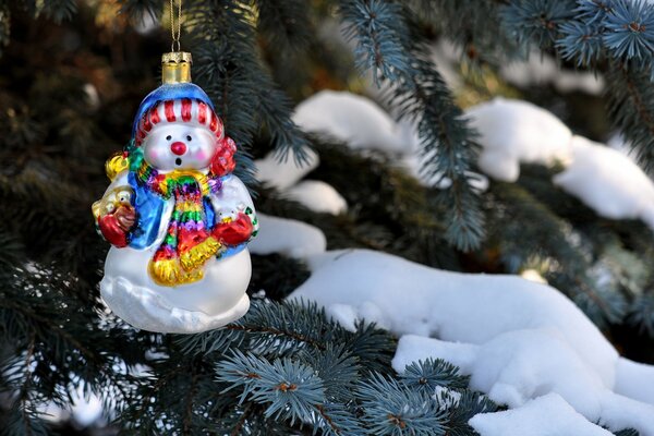 Toy snowman on the Christmas tree