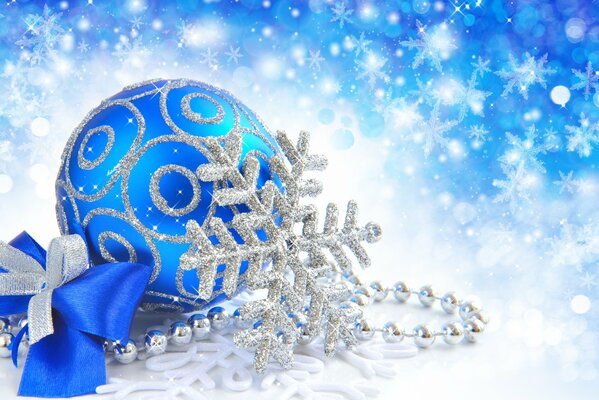 Bright blue decorations for the Christmas tree