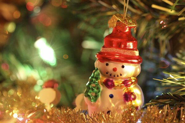 Christmas toy snowman on the Christmas tree