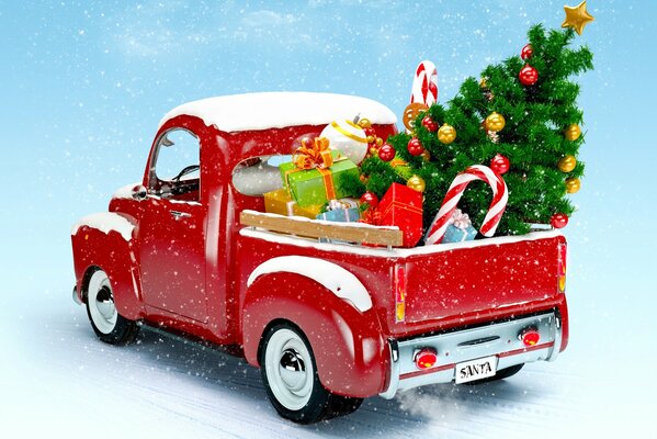 Christmas truck with winter gifts