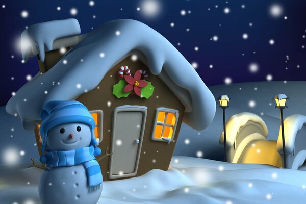 Muñeco de nieve y casa de pan de jengibre para Navidad