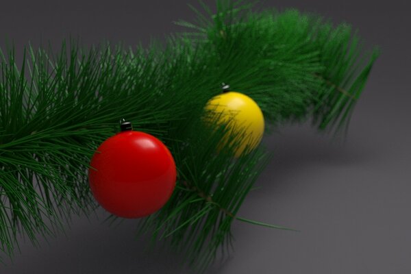 Decorations on an artificial Christmas tree