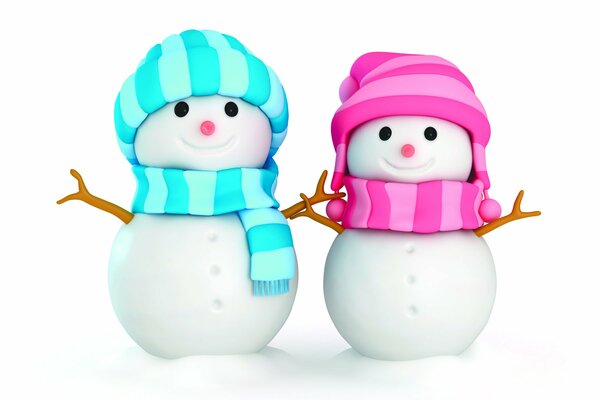 Two cute snowmen waiting for the holiday