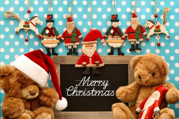 Teddy bears and Santa Claus figurines
