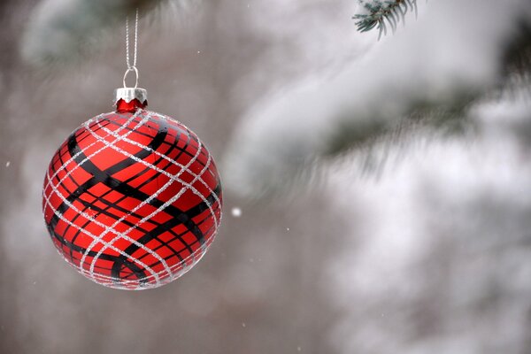 Palla rossa di Natale appesa all albero di Natale