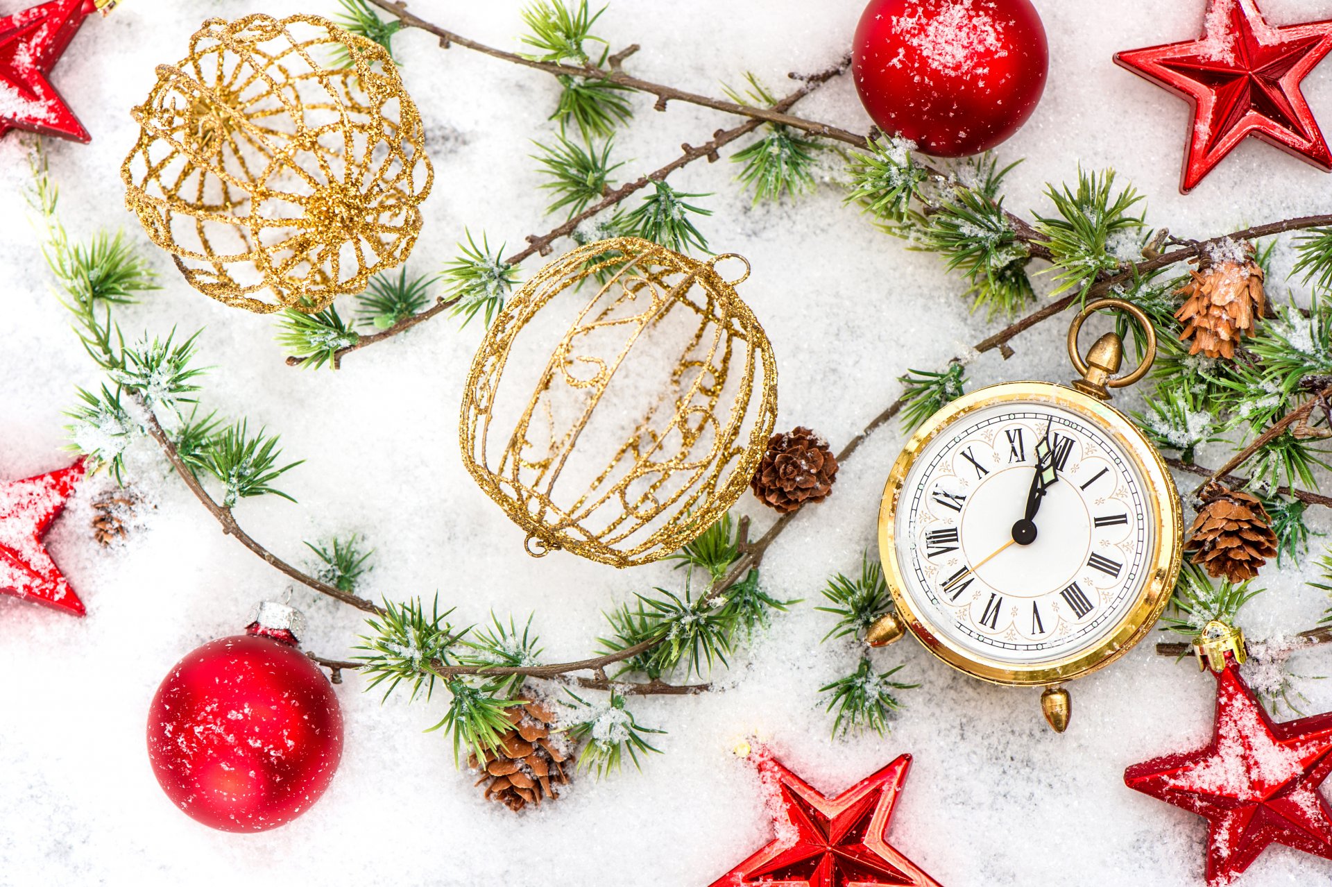 orologio stelle vacanza felice anno nuovo buon natale tempi decorazione inverno palle di neve vacanza natale tempo inverno palle