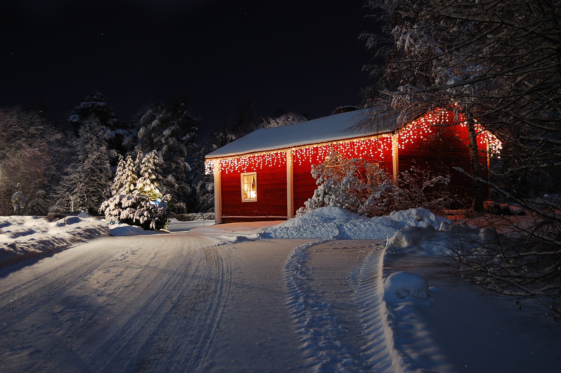 hiver vacances neige nature maison lanternes bonne année joyeux noël forêt route arbres hiver joyeux noël vacances lumières