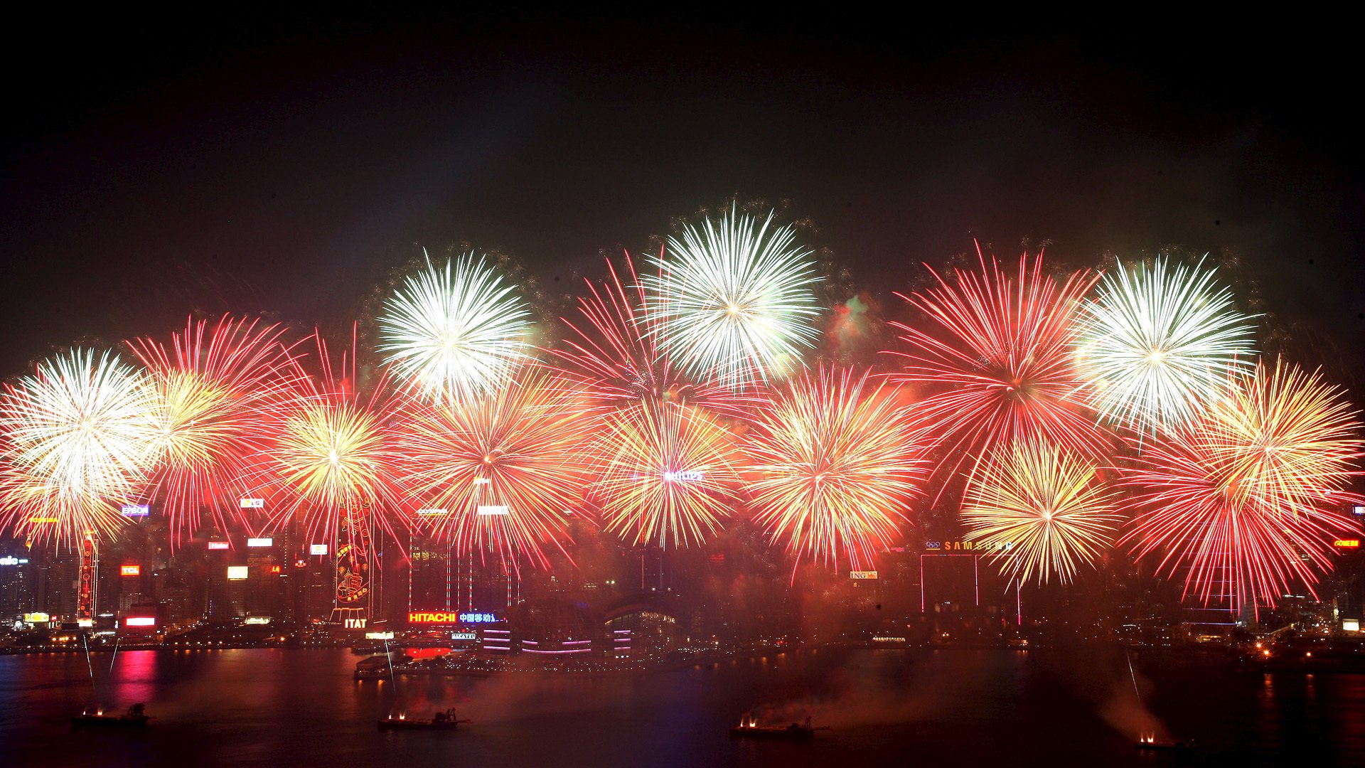 feuerwerk neujahr hongkong china 2014