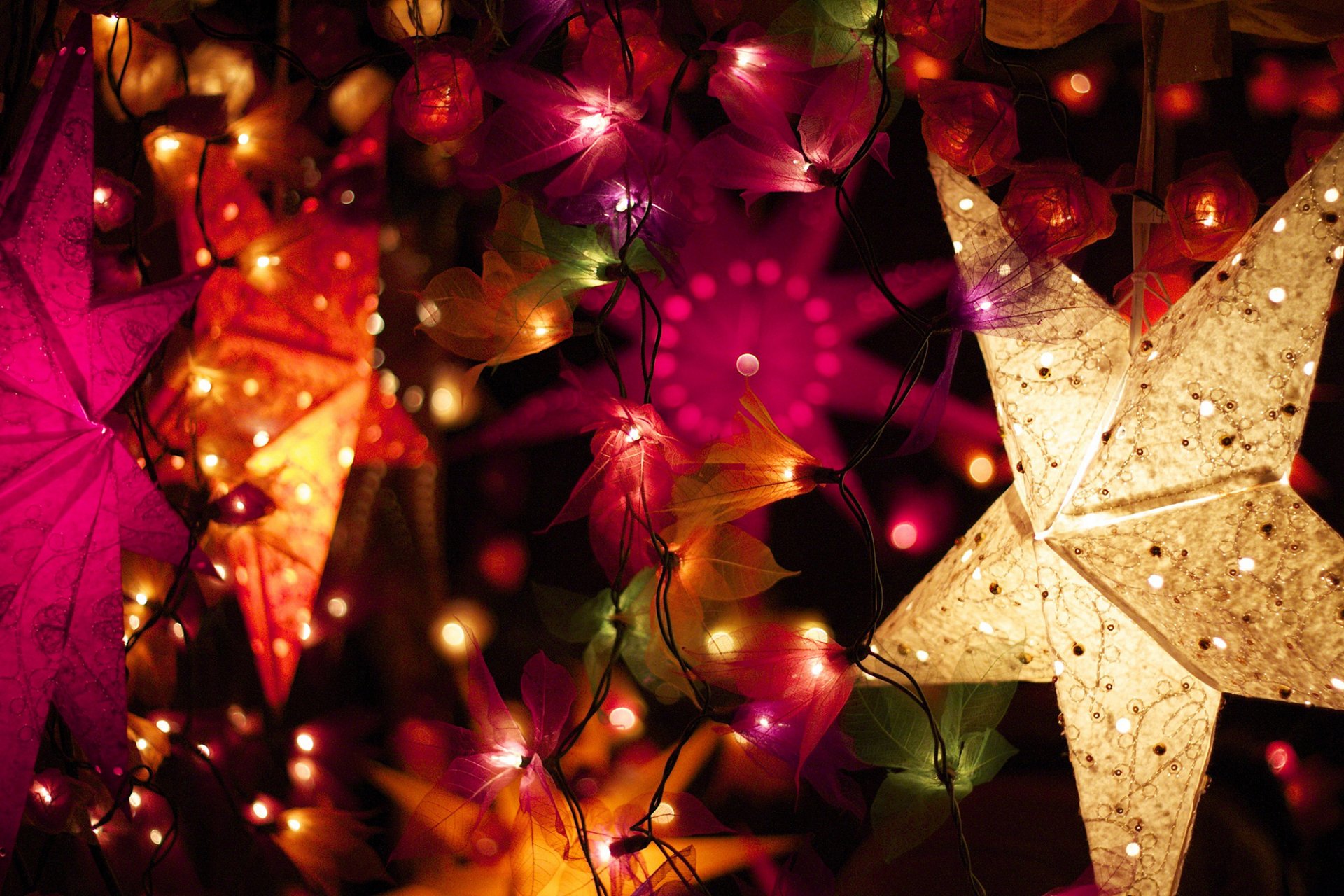 garland lights colored star gold decoration scenery holidays winter new year christma