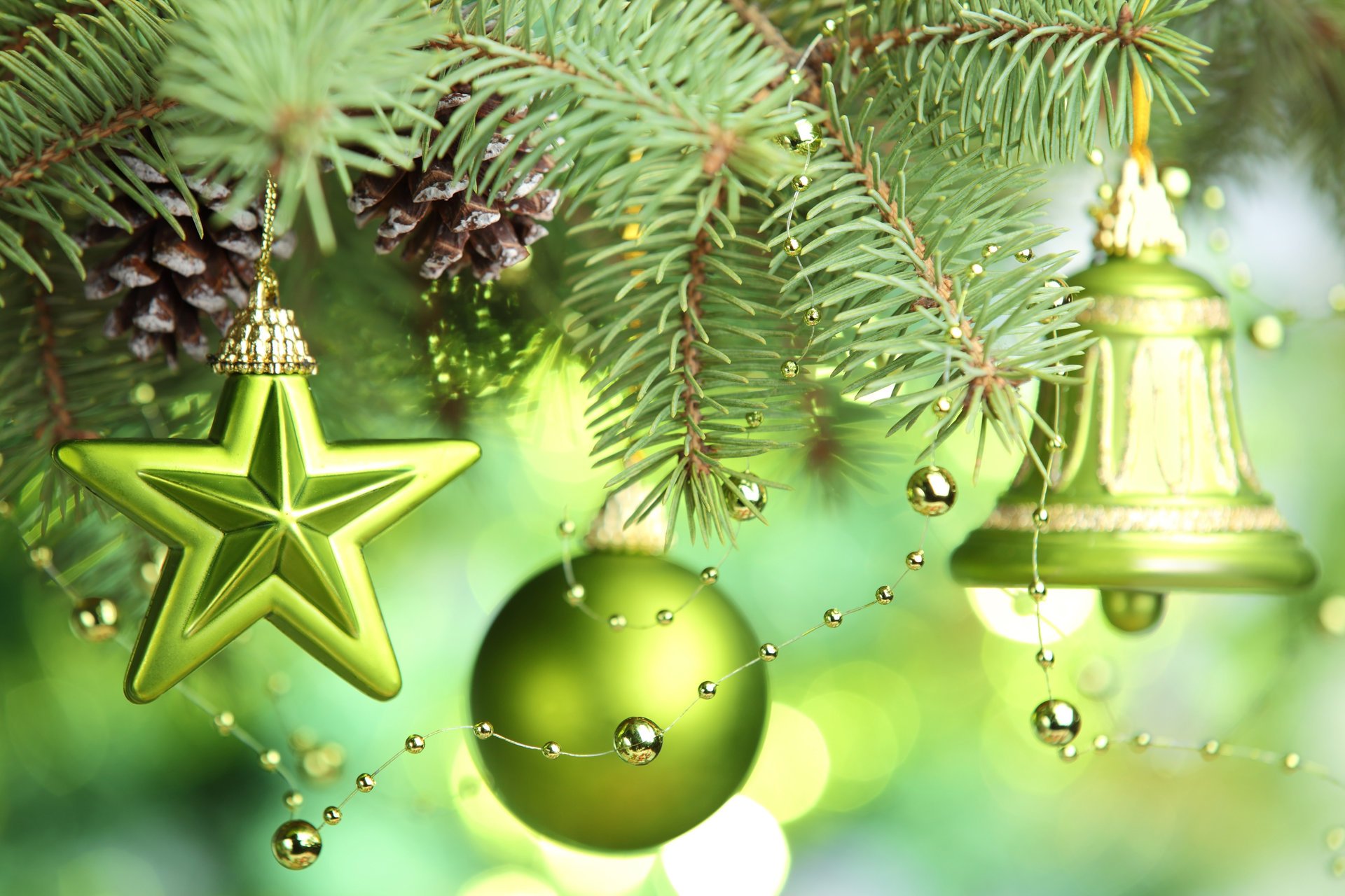 merry christmas new year christmas decorations tree bell green balls stars christmas tree decorations bell green ball