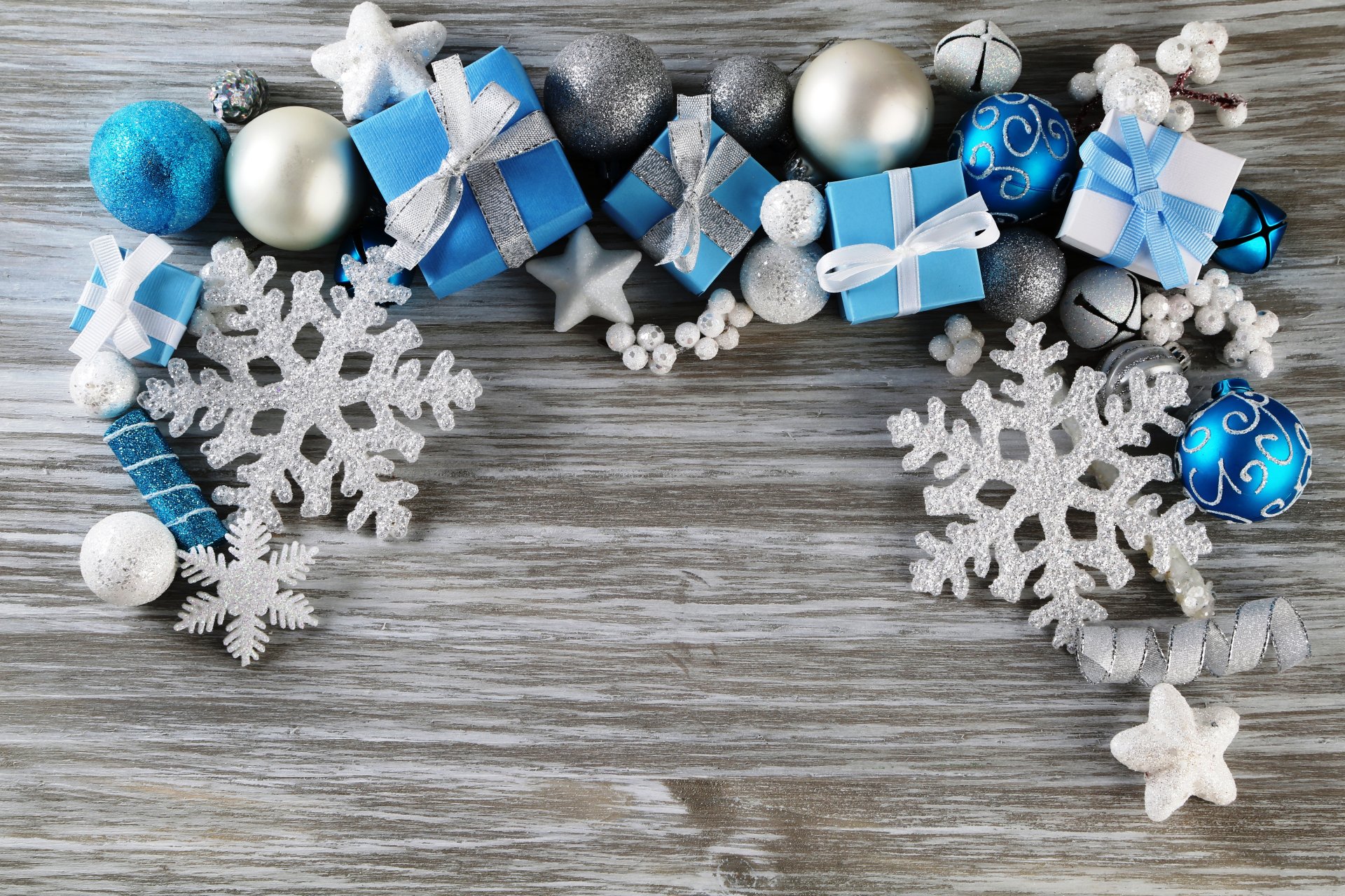 nouvel an noël jouets arbre de noël bleu blanc bleu flocons de neige hiver fond