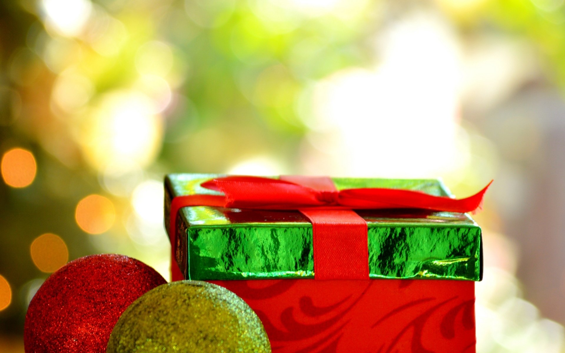 nouvel an vacances cadeau rouge vert noël décorations de noël ballon bokeh fond d écran écran large plein écran écran large