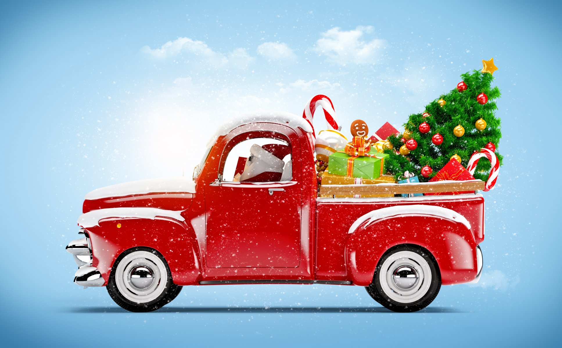 auto rosso babbo natale regali albero di natale ornamenti