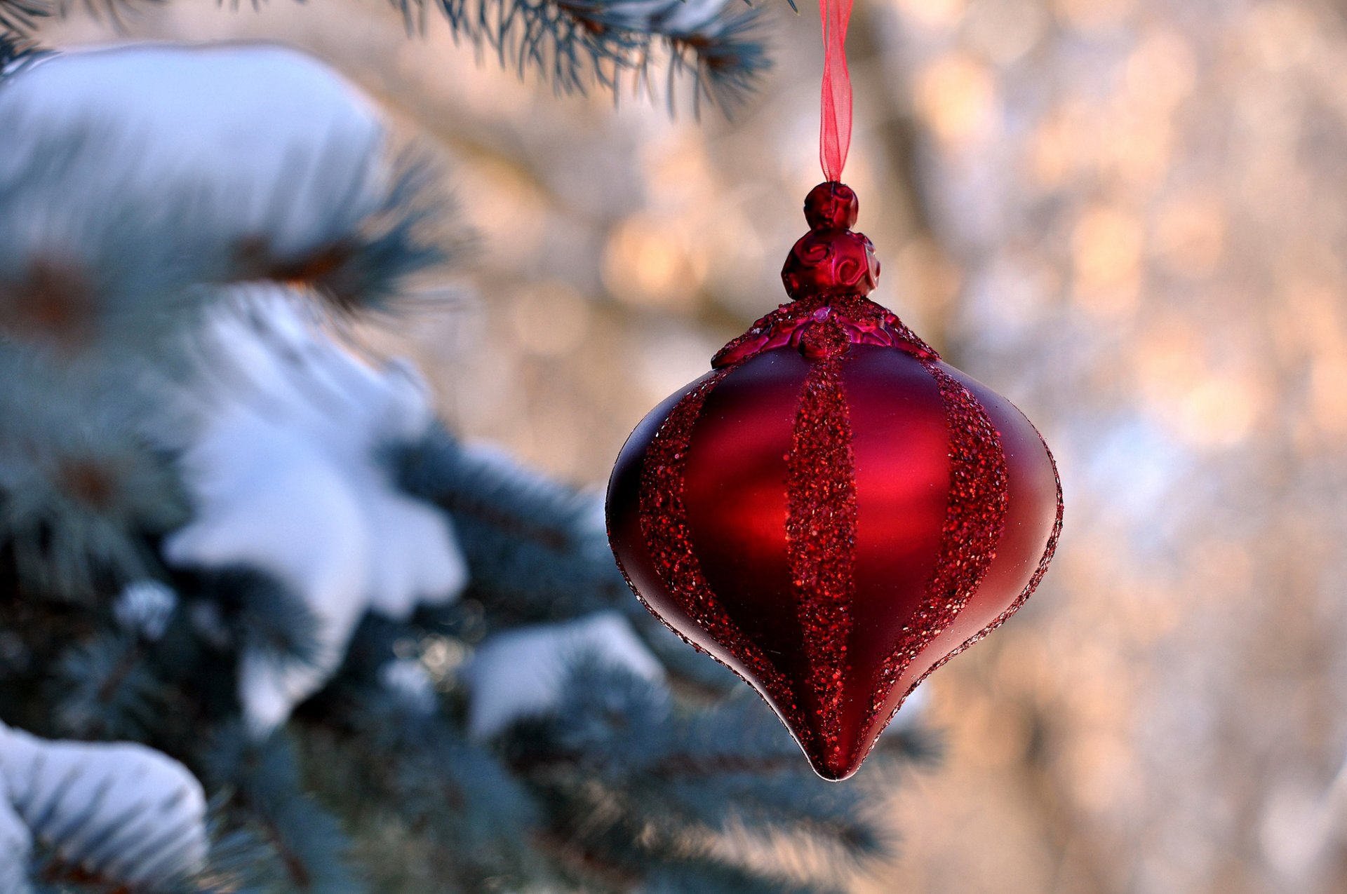 giocattolo albero di natale rosso trucco magico rami abete neve inverno capodanno natale vacanze