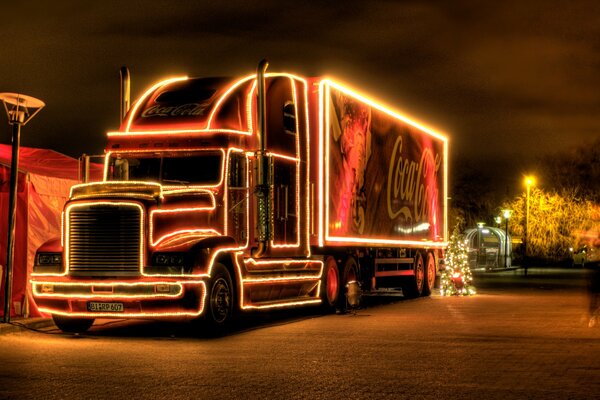 New Year s truck with lighting and music from Coca Cola