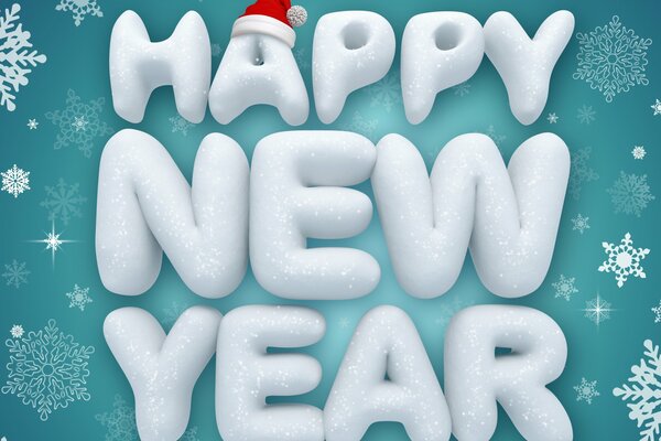 Надпись Счастливого Нового Года на голубом фоне