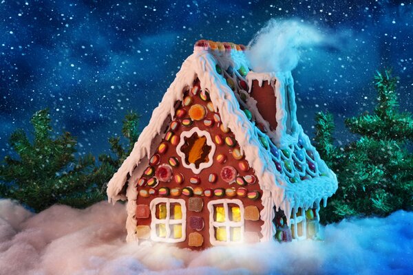 New Year s gingerbread house with a chimney