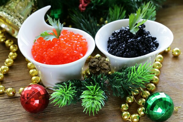 New Year s still life with red and black caviar