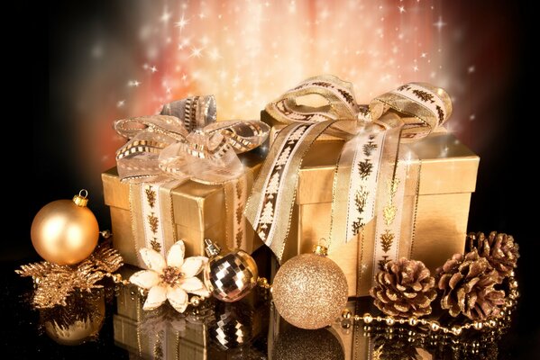 Festive packages with ribbons and bows