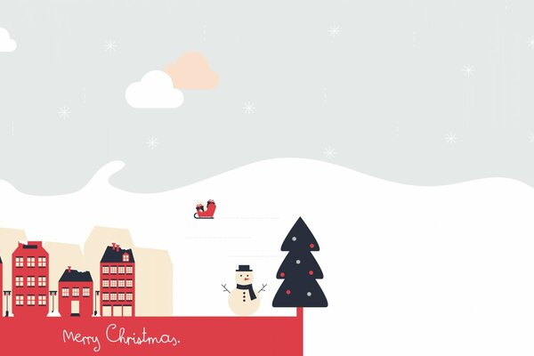Buon Natale pupazzo di neve e albero di Natale